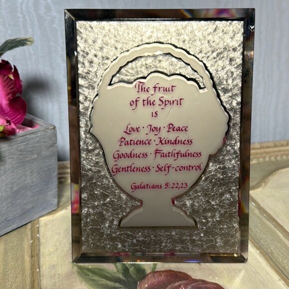 Vintage Clarion Designs Etched Glass Galatians 5:22,23 Fruit of the Spirit - Picture 1 of 8